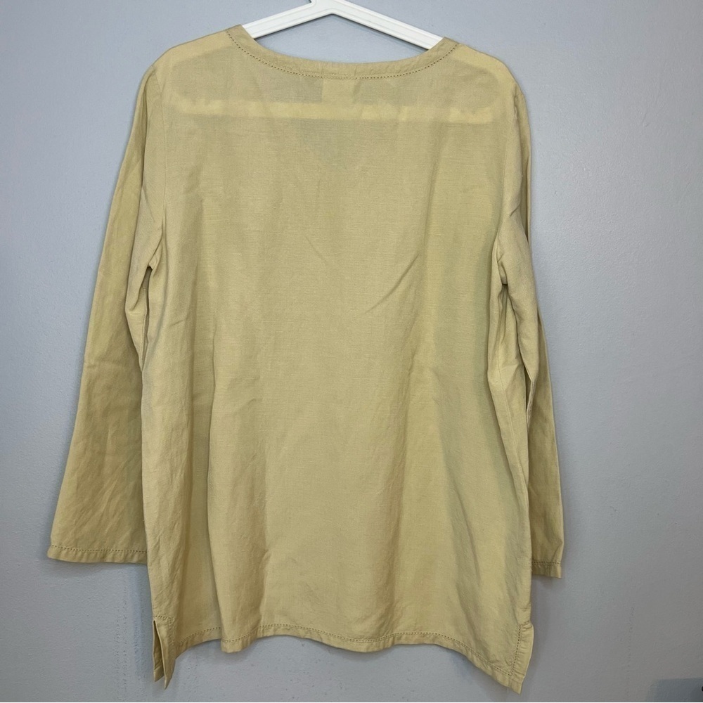 Field Gear Women's Pullover Blouse Linen Boho Lagenlook Yellow Sz M Mid Century - Picture 9 of 9